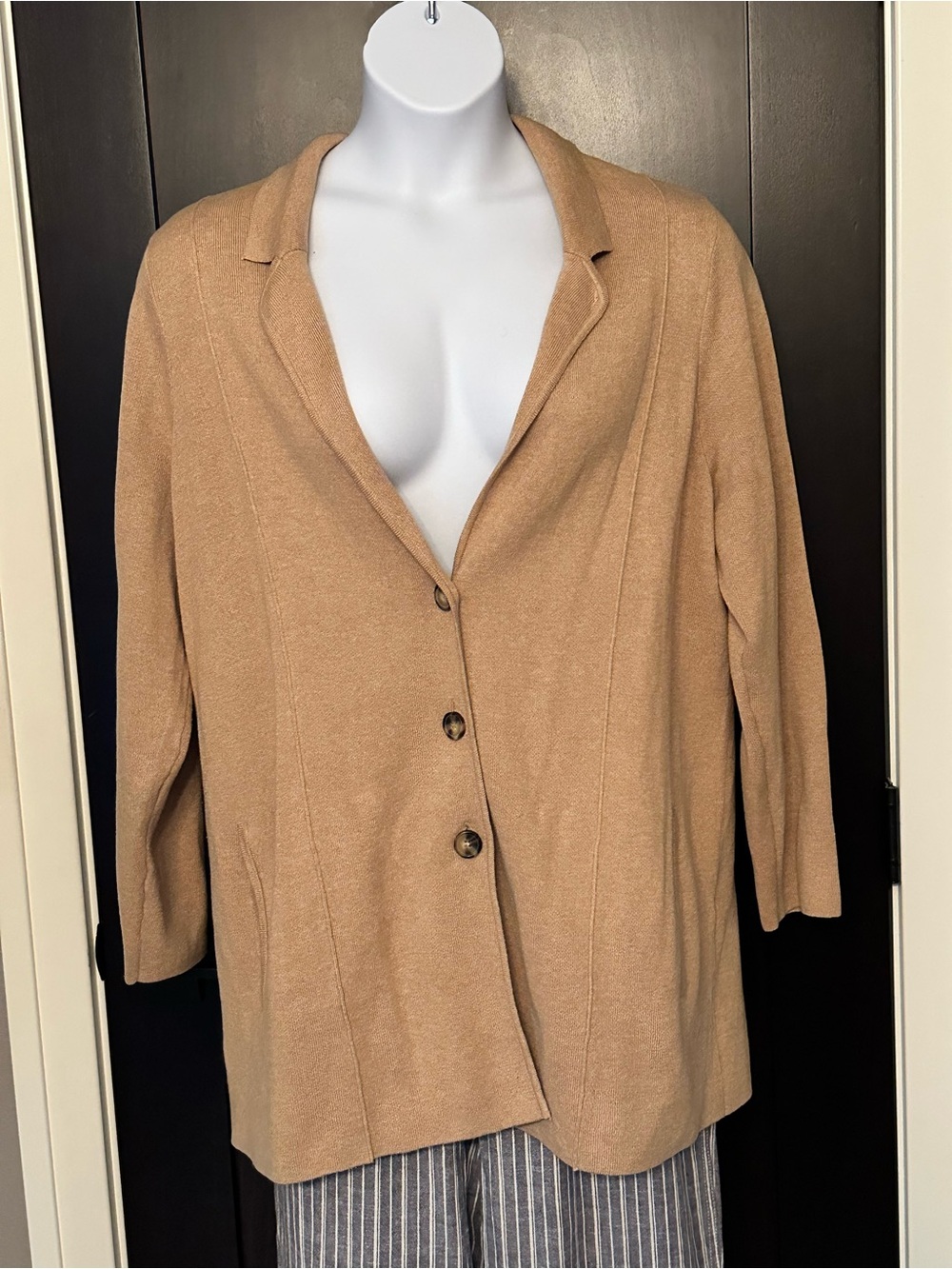 J. Jill Camel Three-Button Long Cardigan